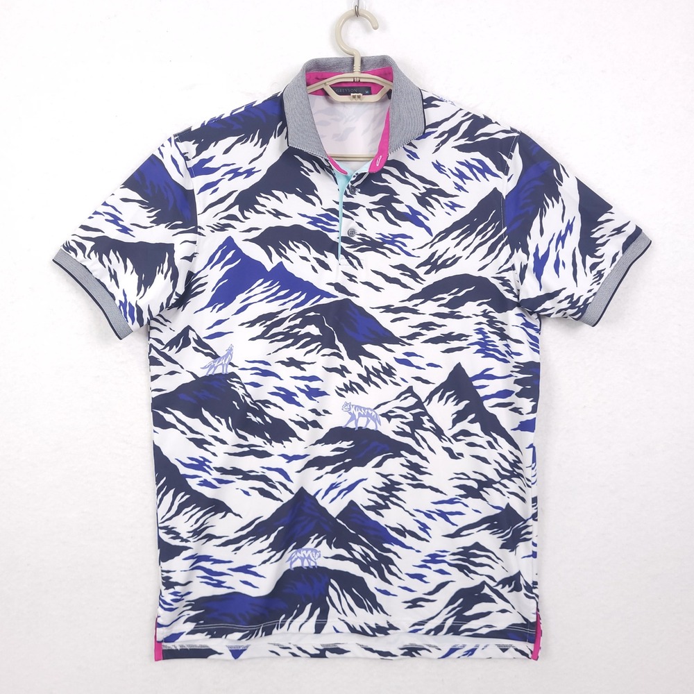 Greyson Clothiers Golf Polo Shirt Size M Performance Mountain Wolf Print Preppy